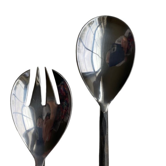 Vintage Hand Forged Rustic Primitive Salad Tongs Spoon Fork Serving Utensils - Picture 2 of 16